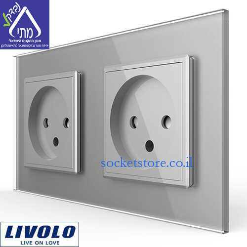 שקע כוח ישראלי כפול זכוכית אפורה LIVOLO C7C1+1IL-15