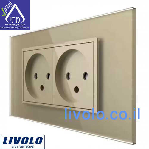שקע חשמל ישראלי כפול זכוכית זהב LIVOLO C7C2IL-13